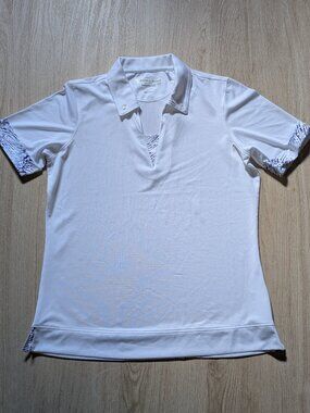 Women's Pebble Beach Performance White Golf Polo Short Sleeve Sz L